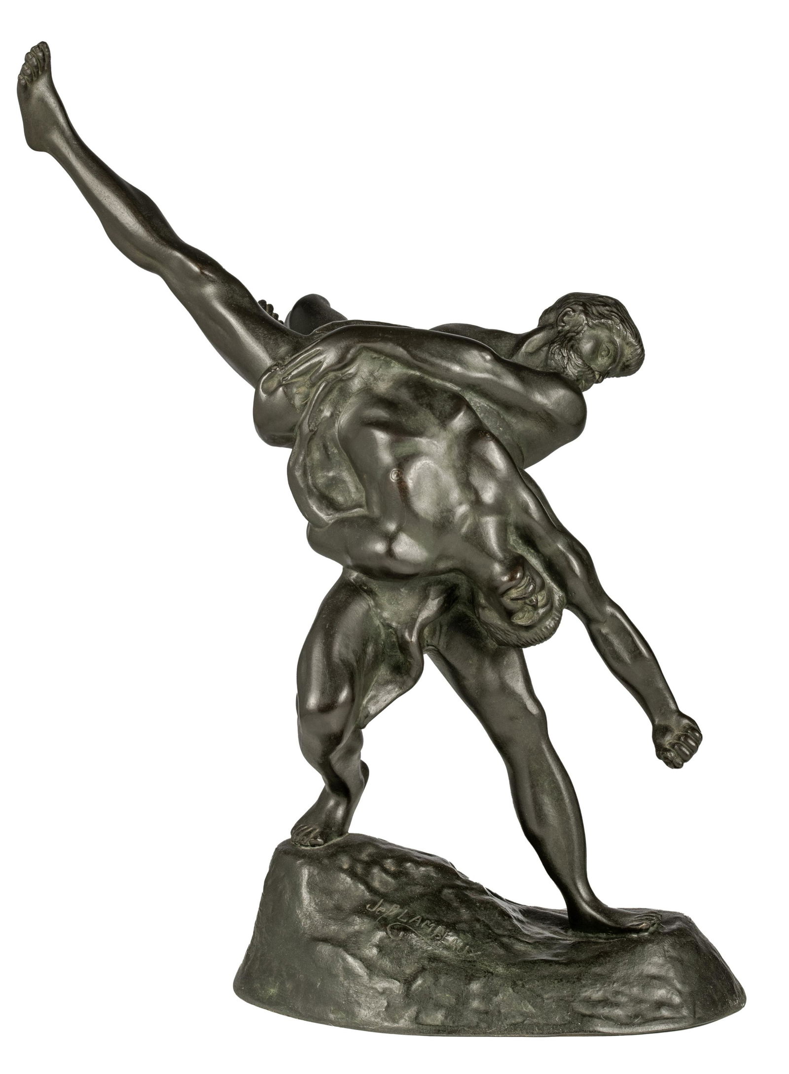 Jef Lambeaux (1852-1908), 'Les Lutteurs', green patinated bronze, H 54 cm: Jef Lambeaux (1852-1908), Les Lutteurs, green patinated bronze, H 54 cmSigned to the base and with a casting mark of R. Debraz, Fondeur Bruxelles.