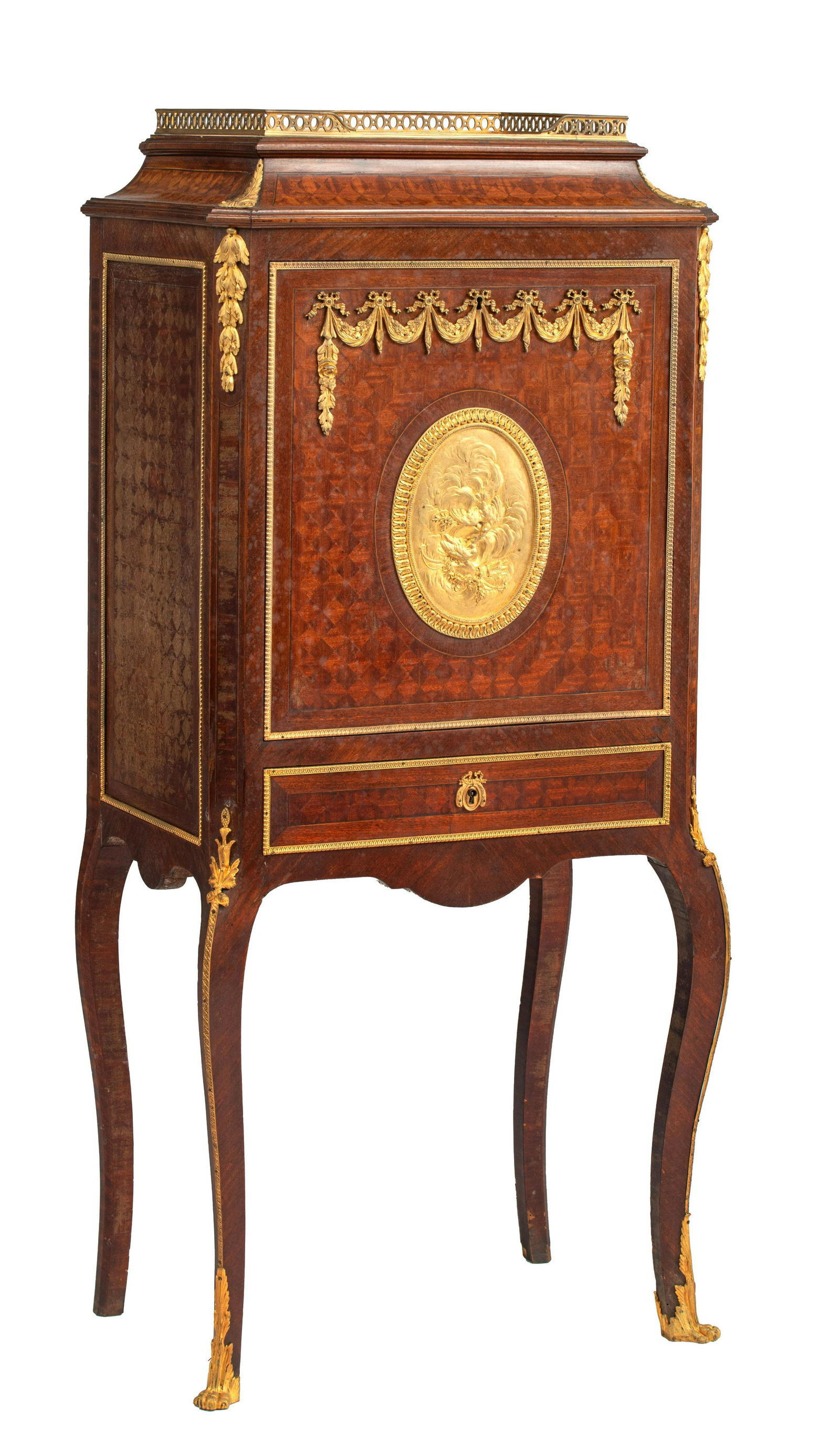 A Neoclassical Napoleon III fall front desk, decorated with parquetry and gilt bronze mounts, H 136 (1 of 7)