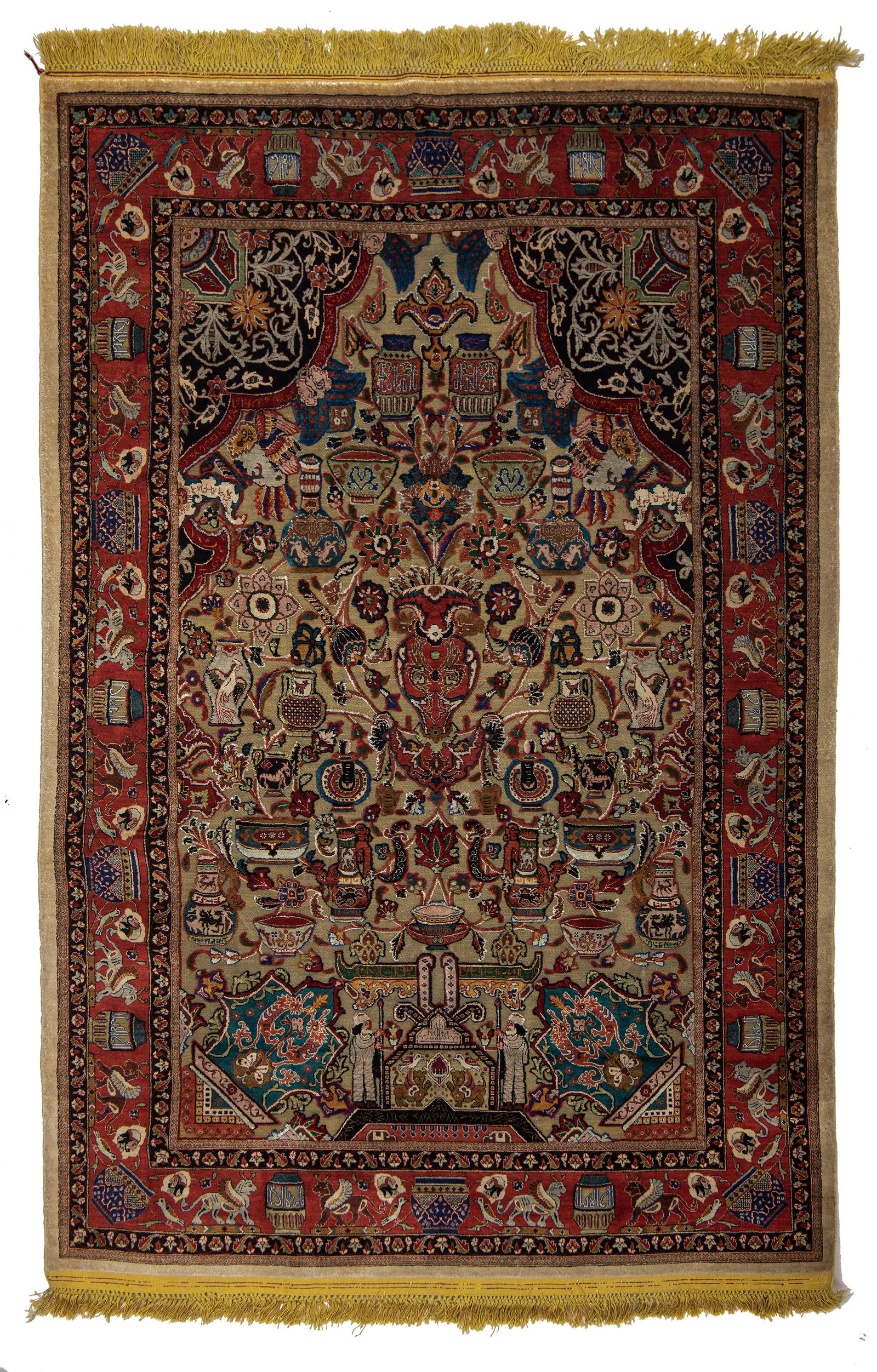 A Persian Tabris silk and metalwork rug, 139 x 209 cm (1 of 6)
