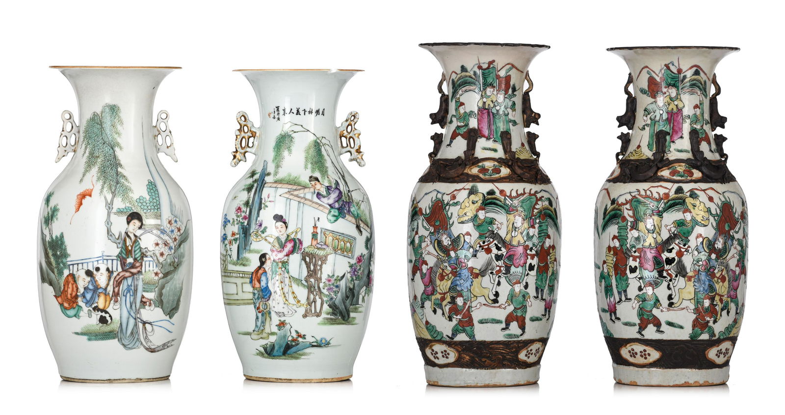 Two Chinese famille rose vases, each with a signed text, Republic period, H 41,5 cm - added a pair (1 of 14)
