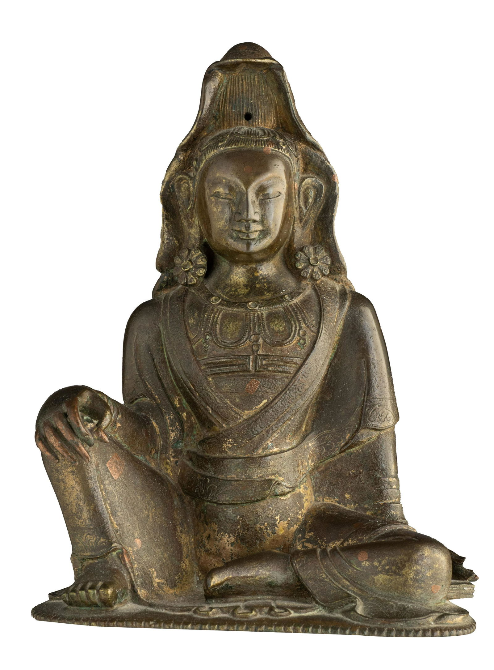 A Chinese bronze figure of seated Boddhisatva Guanyin, H 18,5 cm (1 of 14)