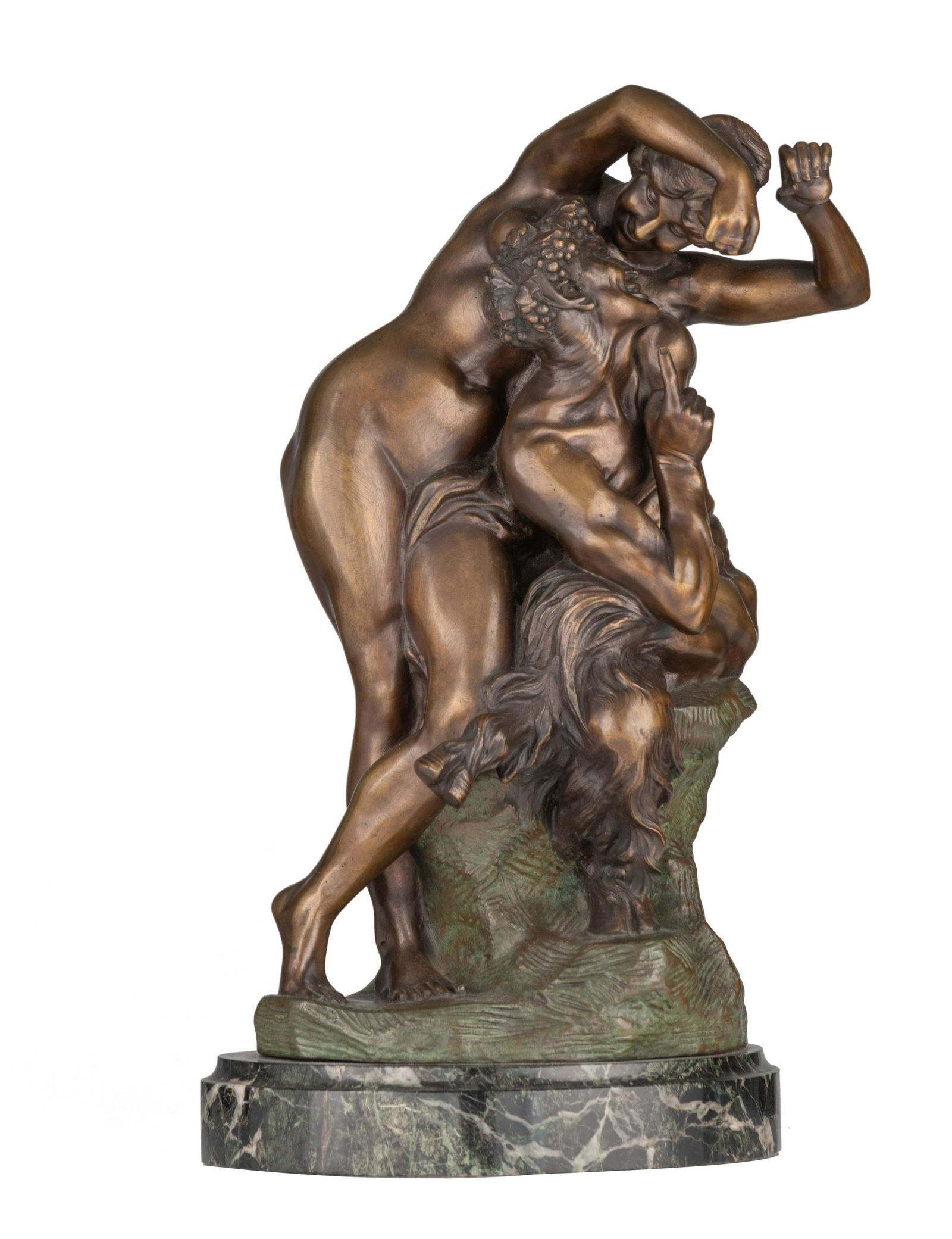 Jef Lambeaux (1852-1908), the seduction, patinated bronze, H 34 cm: Jef Lambeaux (1852-1908), the seduction, patinated bronze, H 34 cmPresented on a vert de mer marble base, total height: 38 cmSigned on the base of the bronze, 'Jef Lambeaux'.