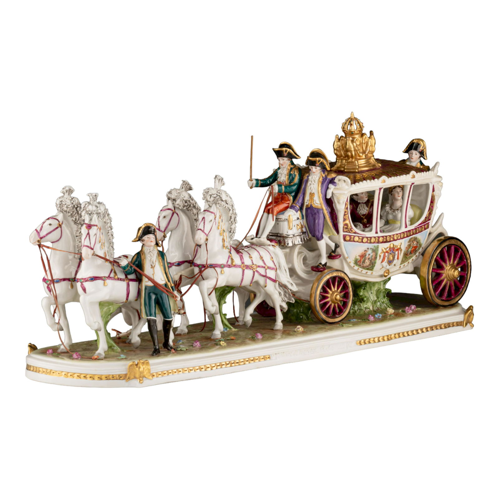 A Saxony porcelain group of the bridal chariot of Napoleon Bonaparte, H 29 - W 67 cm (1 of 10)