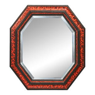 A vintage octagonal tortoiseshell imitation wall mirror, in the manner of Maison Franck, Antwerp, 55: A vintage octagonal tortoiseshell imitation wall mirror, in the manner of Maison Franck, Antwerp, 55 x 62 cmA typical Baroque style wall mirror, with hand-painted tortoishell imitation and bisaute cut