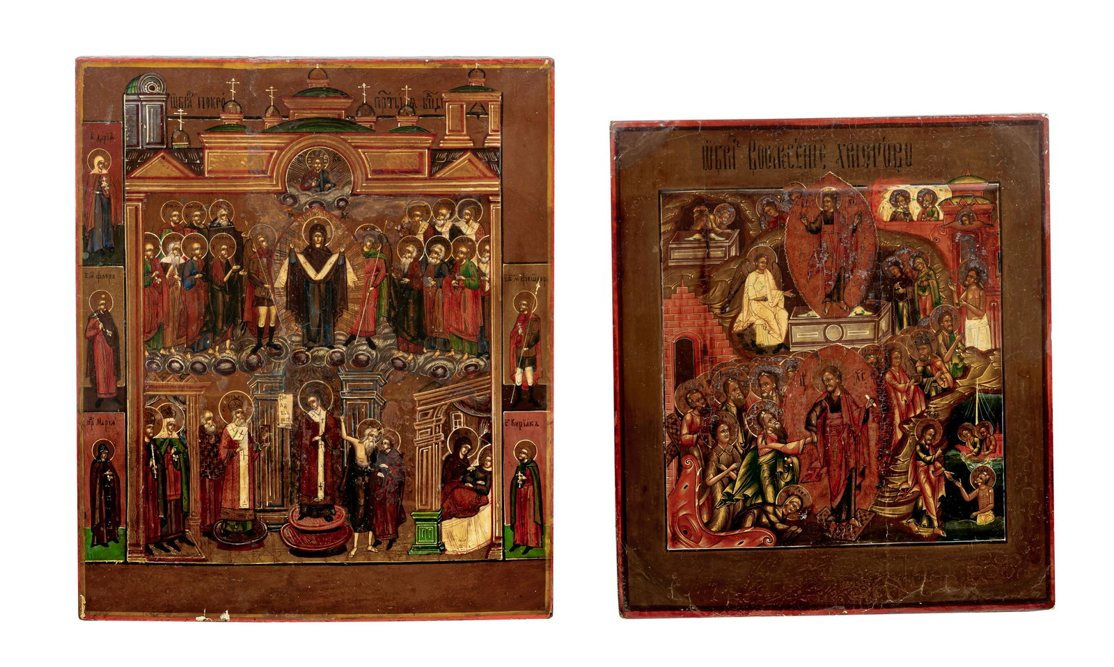 Two Russian icons, representing the resurrection theme and all Saints with the Holy Mother in (1 of 4)