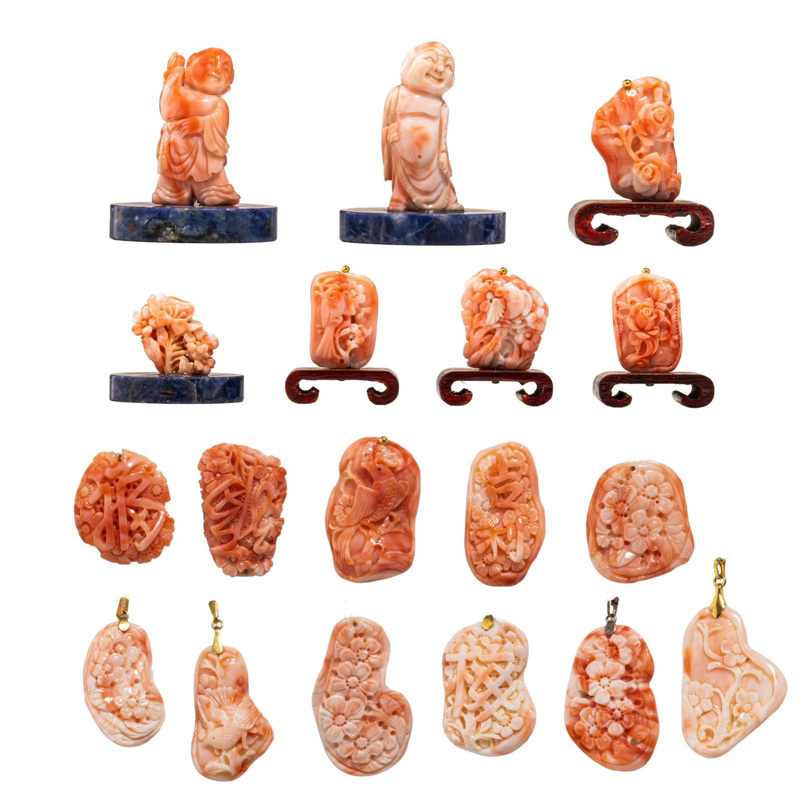 A collection of coral pendants and ornaments, late Qing/Republic, largest ø cm (18) (1 of 10)