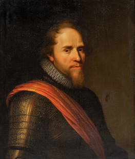 Attrib. to Gerrit van Honthorst (1592-1656), portrait of Maurice of Nassau Prince of Orange, oil on: Attrib. to Gerrit van Honthorst (1592-1656), portrait of Maurice of Nassau Prince of Orange, oil on canvas, 59 x 74 cmThe original official portrait by Michiel Jansz. van Mierevelt.