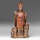 A rare polychrome oak sculpture of Saint Nicholas, 16thC, Flemish, H 61 cm