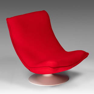 A Vintage F980 easy chair by Geoffrey Harcourt for Artifort (1970), H 82 - W 75 cm: A Vintage F980 easy chair by Geoffrey Harcourt for Artifort (1970), H 82 - W 75 cmA red upholstered easy swivelling chair by English designer Geoffrey Harcourt for the Dutch design company Artifort.