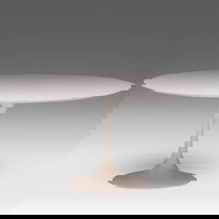 A vintage white coated 'Tulip' dining table, designed by Eero Saarinen for Knoll, H 72 - dia 150 cm: A vintage white coated 'Tulip' dining table, designed by Eero Saarinen for Knoll, H 72 - dia 150 cm