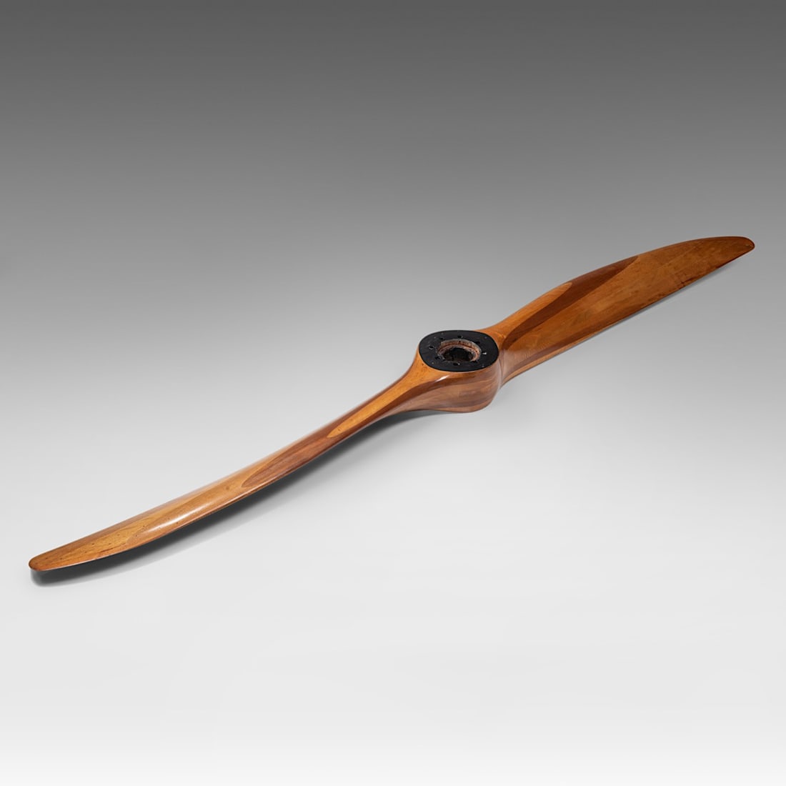 A large and rare WWI German Wotan Fokker CVII propeller in lacquered laminated wood, W 280 cm: A large and rare WWI German Wotan Fokker CVII propeller in lacquered laminated wood, W 280 cm With embossed signature 'WOTAN PROPELLER, BERLIN O,160 P.S. MERCEDES'.
