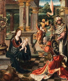 Bernard Van Orley (1487-1541), Adoration of the kings, signed with monogram, Brussels, oil on oak 64