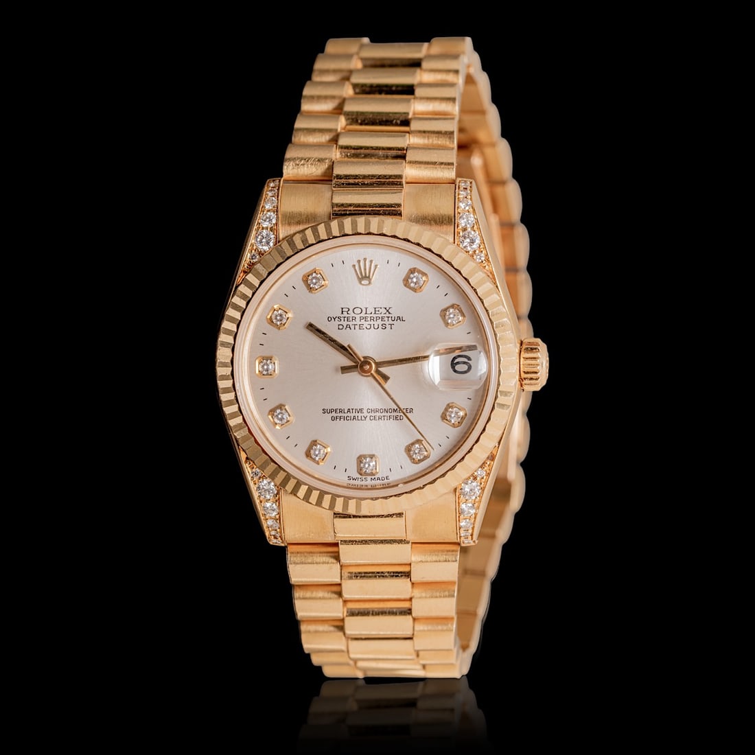 A ladies 18CT Rolex Datejust 31 yellow gold and diamond watch: A ladies 18CT Rolex Datejust 31 yellow gold and diamond watchRef: 78238With the original box and certificate.