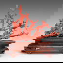 A finely carved Chinese red coral 'Female Heroes' group, late Qing, H 25 - L 34 cm (coral only) -