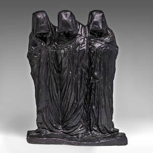 George Minne (1866-1941), 'Les saintes femmes au tombeau', black painted plaster, H 60 - W 47 cm: George Minne (1866-1941), 'Les saintes femmes au tombeau', black painted plaster, H 60 - W 47 cm Signed on the left side of the base. 'Three Holy Women at the Tomb' was modelled by Georges Minne in