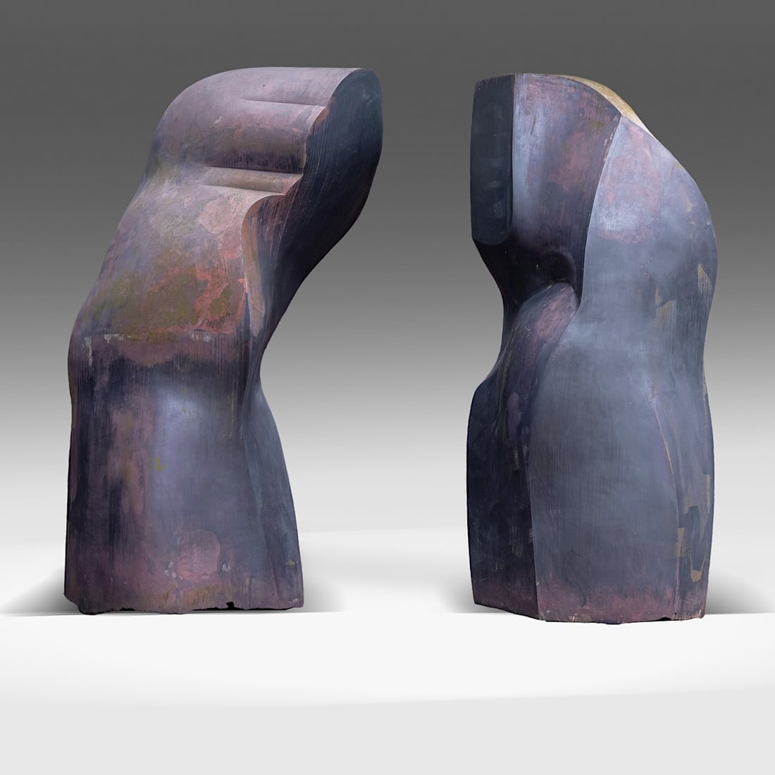 Pol Spilliaert (1935-2023), 'Over de Polen', bronze patinated polyester, 1986: Pol Spilliaert (1935-2023), 'Over de Polen', bronze patinated polyester, 1986Composition in two partsLeft: H 240 - W 120 cmRight: H 240 - W 112 cmJaak Fontier, 'Pol Spilliaert', Drukkerij Lannoo NV, T