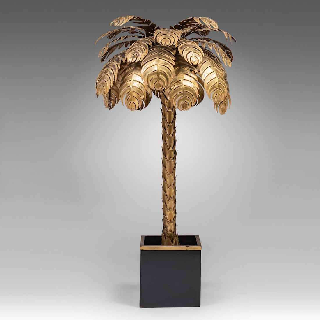 A vintage Maison Jansen gilt brass palm tree lamp, H 143 cm (1 of 9)