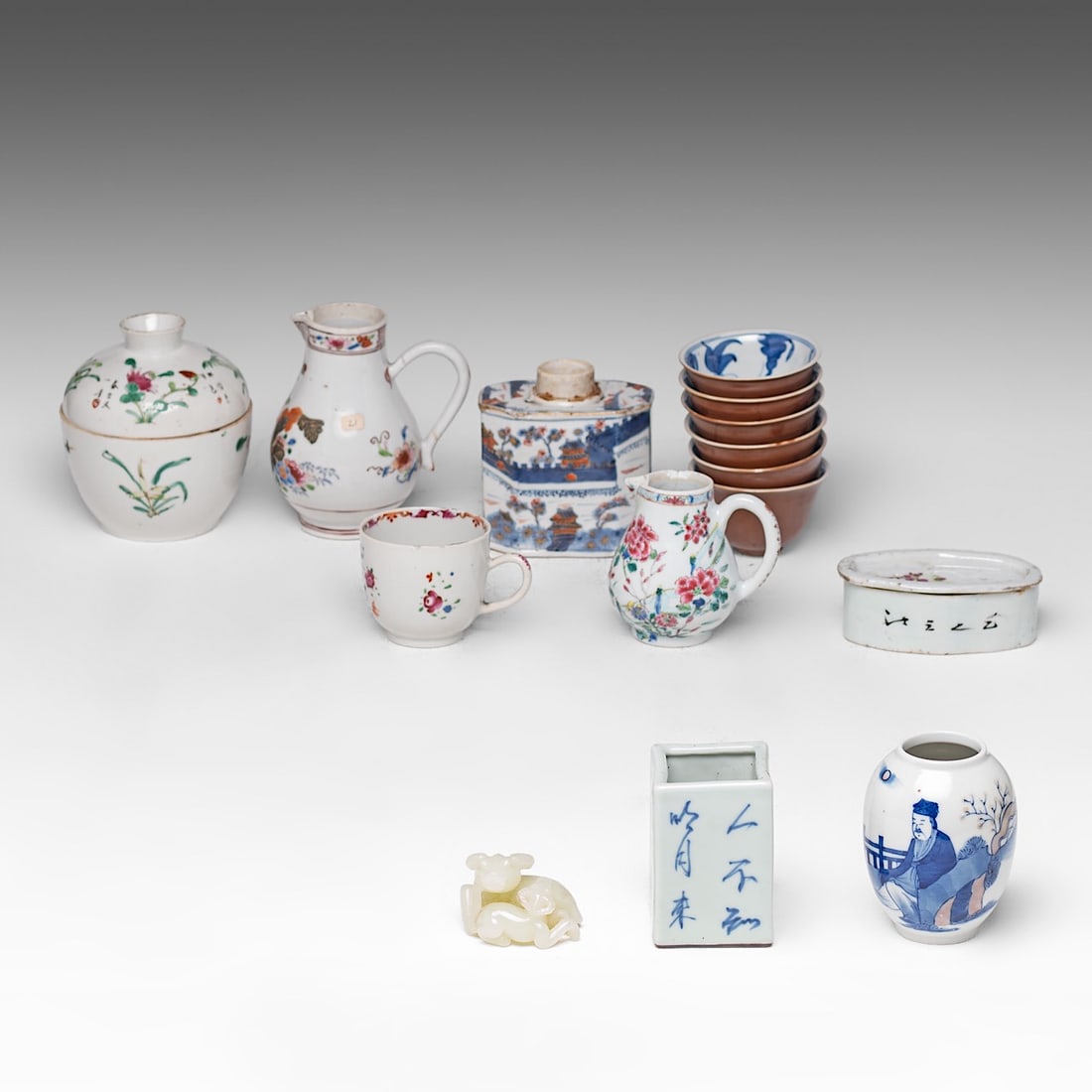 A collection of four Chinese scholar's objects, incl. a brush pot with inscriptions, late 18thC - (1 of 20)
