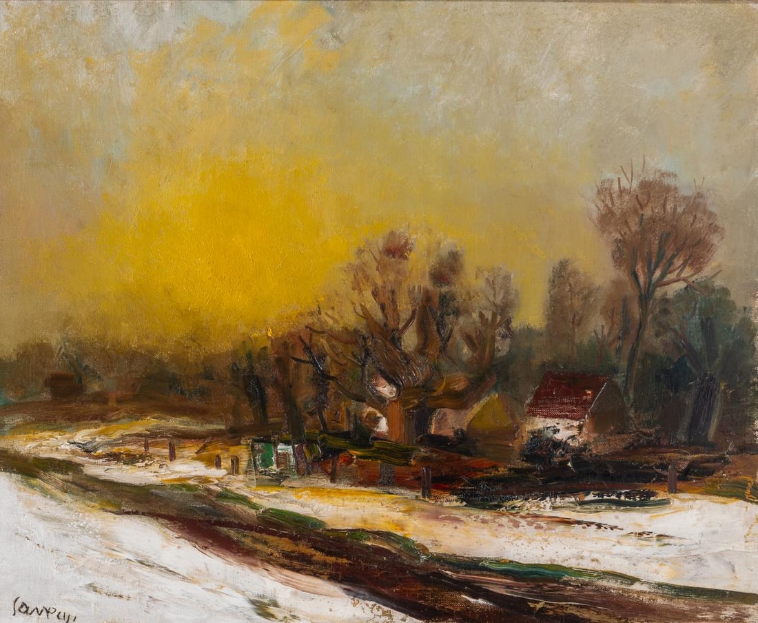 Albert Saverys (1886-1964), a rural view in winter, oil on canvas 65 x 80 cm. (25.5 x 31 1/2 in.),: Albert Saverys (1886-1964), a rural view in winter, oil on canvasSigned to the lower right corner.Is possibly subject to the Artist's Resale Right / consult 'Conditions of Sale'65 x 80 cm. (25.5 x 31