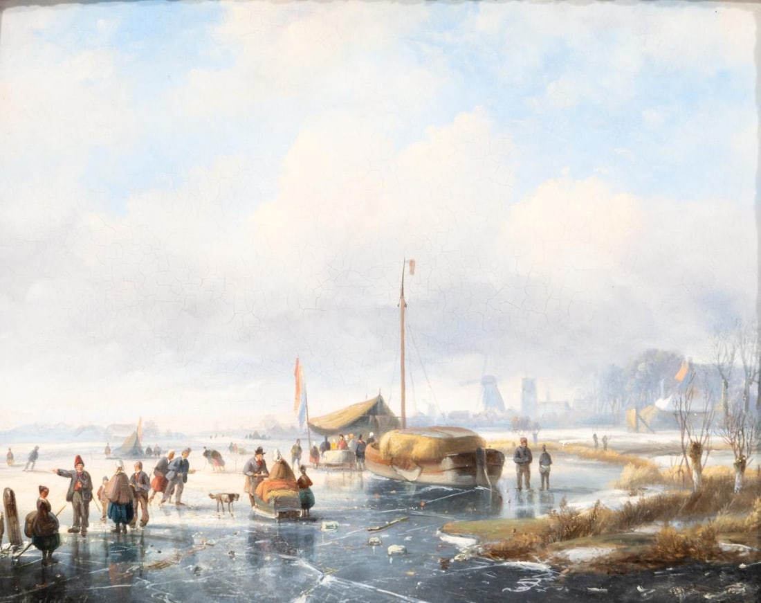 Andreas Schelfhout (1787-1870), ice skaters in Holland, oil on mahogany 32.5 x 41 cm. (12.8 x 16.1: Andreas Schelfhout (1787-1870), ice skaters in Holland, oil on mahoganySigned to the bottom right corner.Provenance: ex-collection Ormly Ltd., Douglas, Isle of Man.32.5 x 41 cm. (12.8 x 16.1 in.), Fra