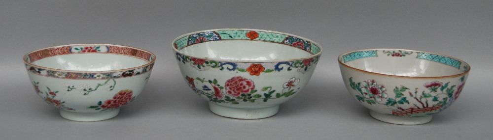 Three Chinese famille rose bowls, 18thC,Â H 9 - (1 of 1)