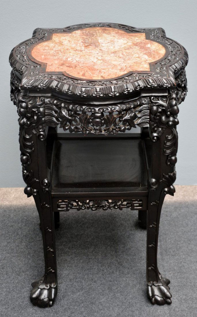 A fine Chinese wooden carved stand with marble inlay, (1 of 1)