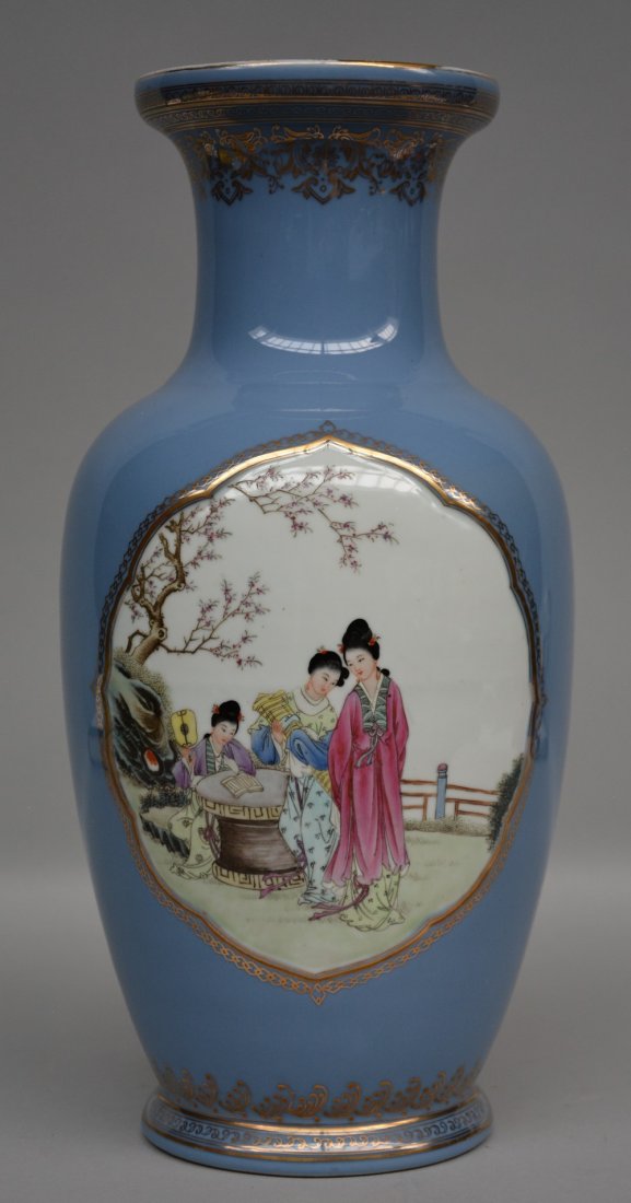 A Chinese light-blue ground and polychrome vase, (1 of 7)