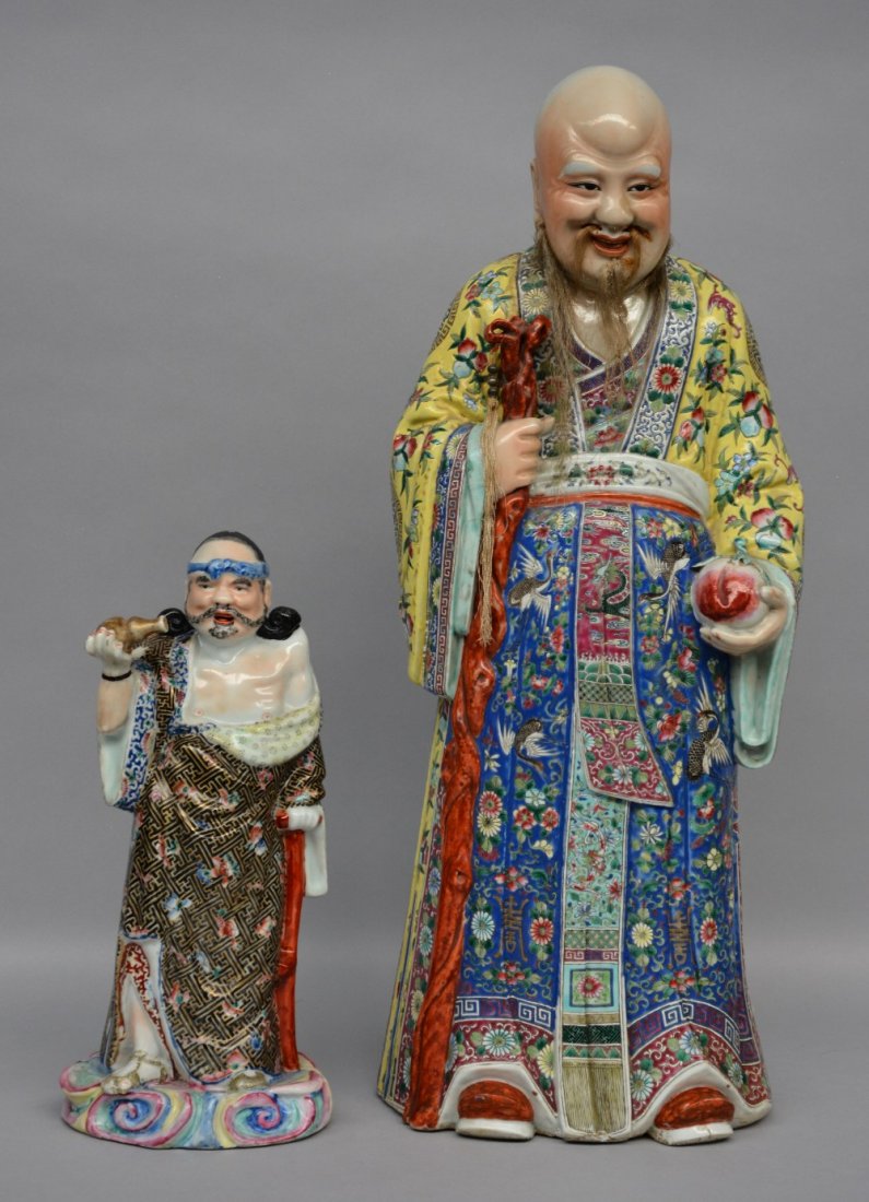 Two Chinese polychrome figures, 19thC, H 33 - H 59 cm (1 of 1)