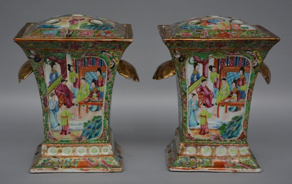 A pair of Chinese Canton pique-fleurs vases, 19thC,Â H (1 of 1)
