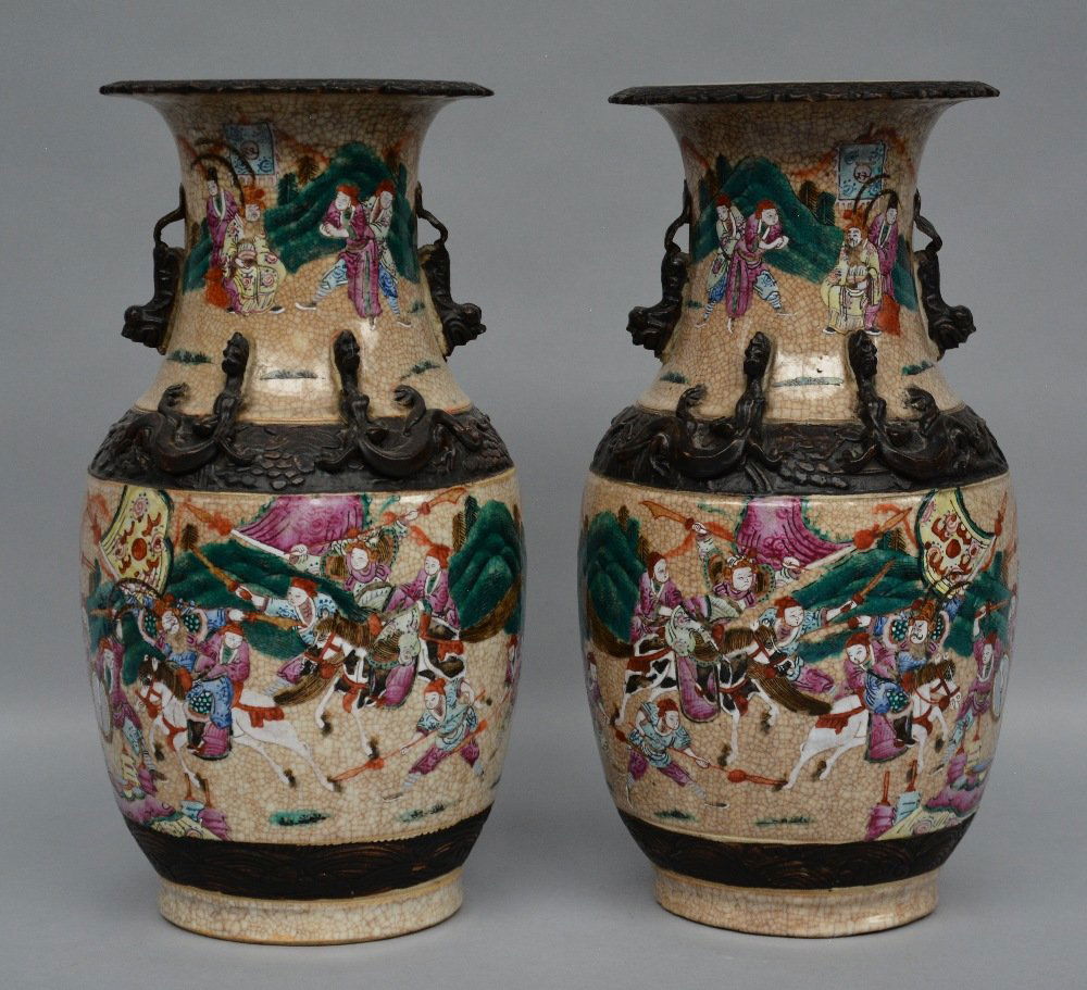 A pair of Chinese famille rose grÃ¨s vases, decorated (1 of 1)