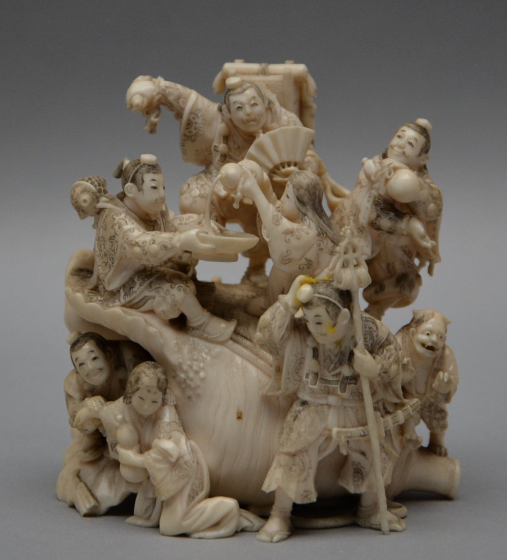 A small, fine, Chinese ivory carved group with nine (1 of 6)