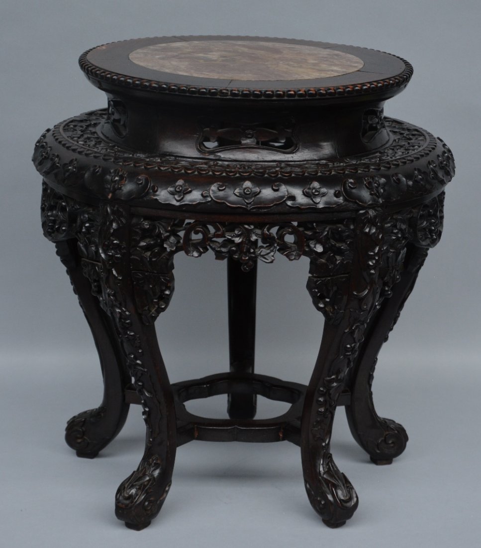 A Chinese wooden carved base with a marble top, ca. (1 of 1)