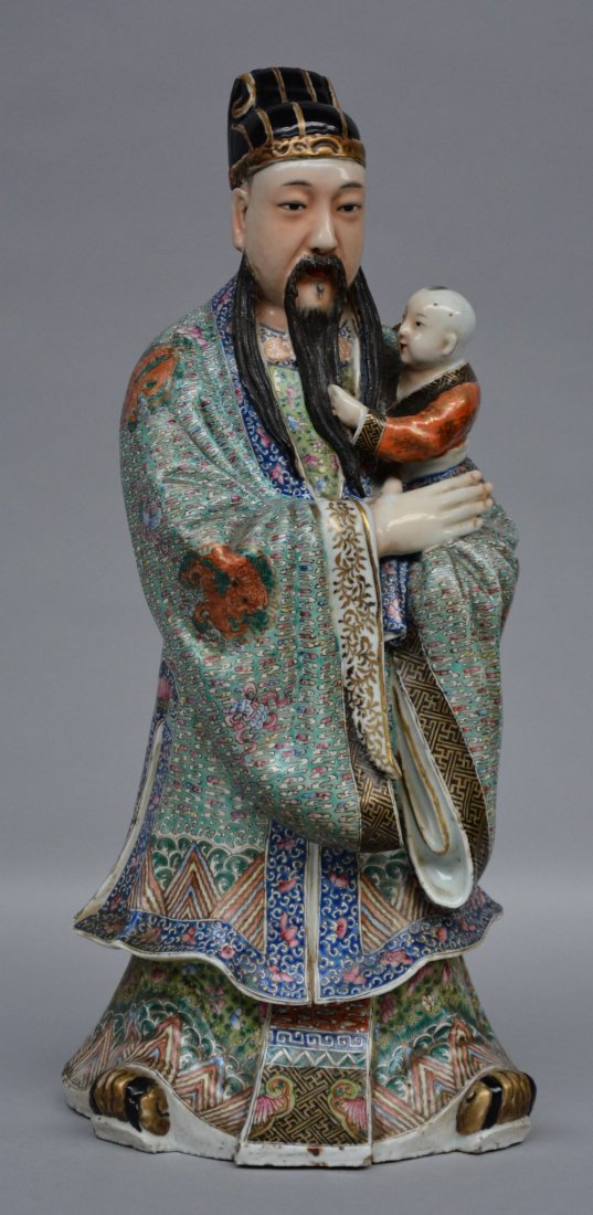 A Chinese polychrome figure with a child, ca. 1900, H (1 of 1)