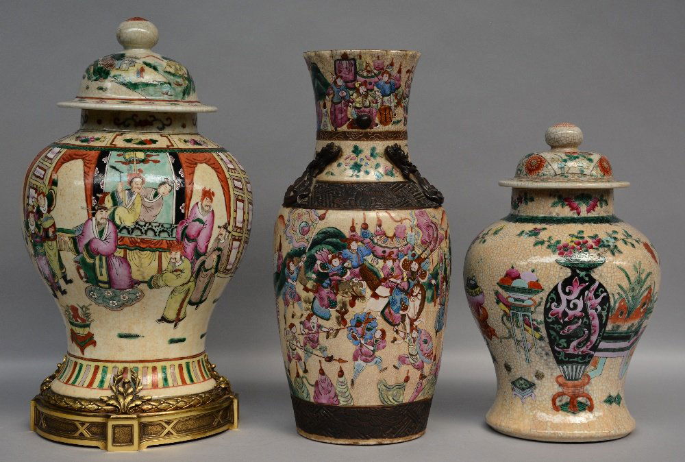 Two Chinese famille rose stoneware vases with cover and (1 of 1)