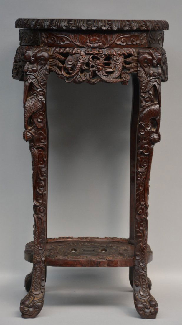 A Chinese hardwood carved base, ca. 1900, H 81,5 - (1 of 1)