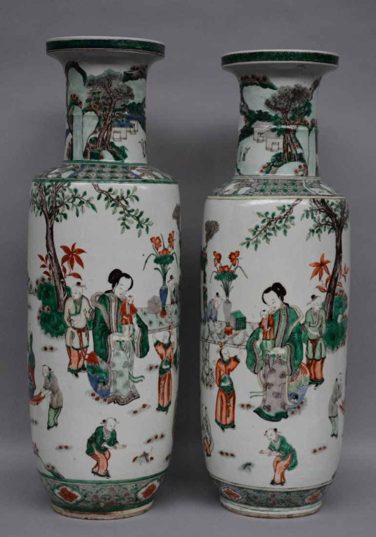A pair of exceptional cylindrical Chinese famille verte (1 of 6)