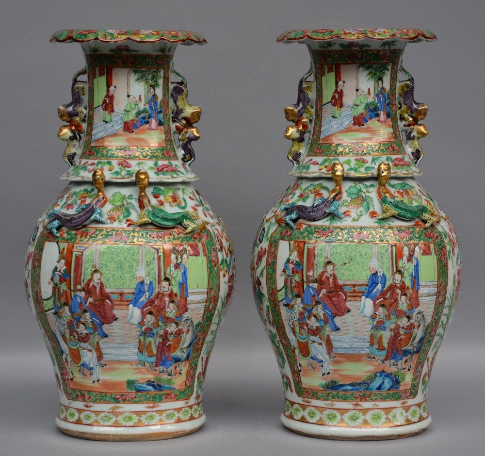 A pair of Â Chinese polychrome vases, decorated with (1 of 1)