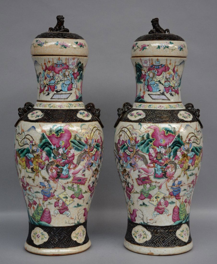 A pair of Chinese famille rose stoneware vases with (1 of 1)