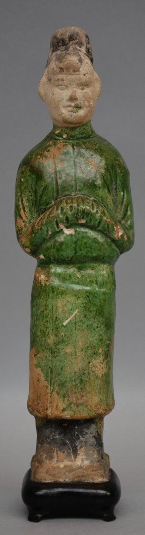A Chinese grey pottery grave statue, partly green (1 of 1)