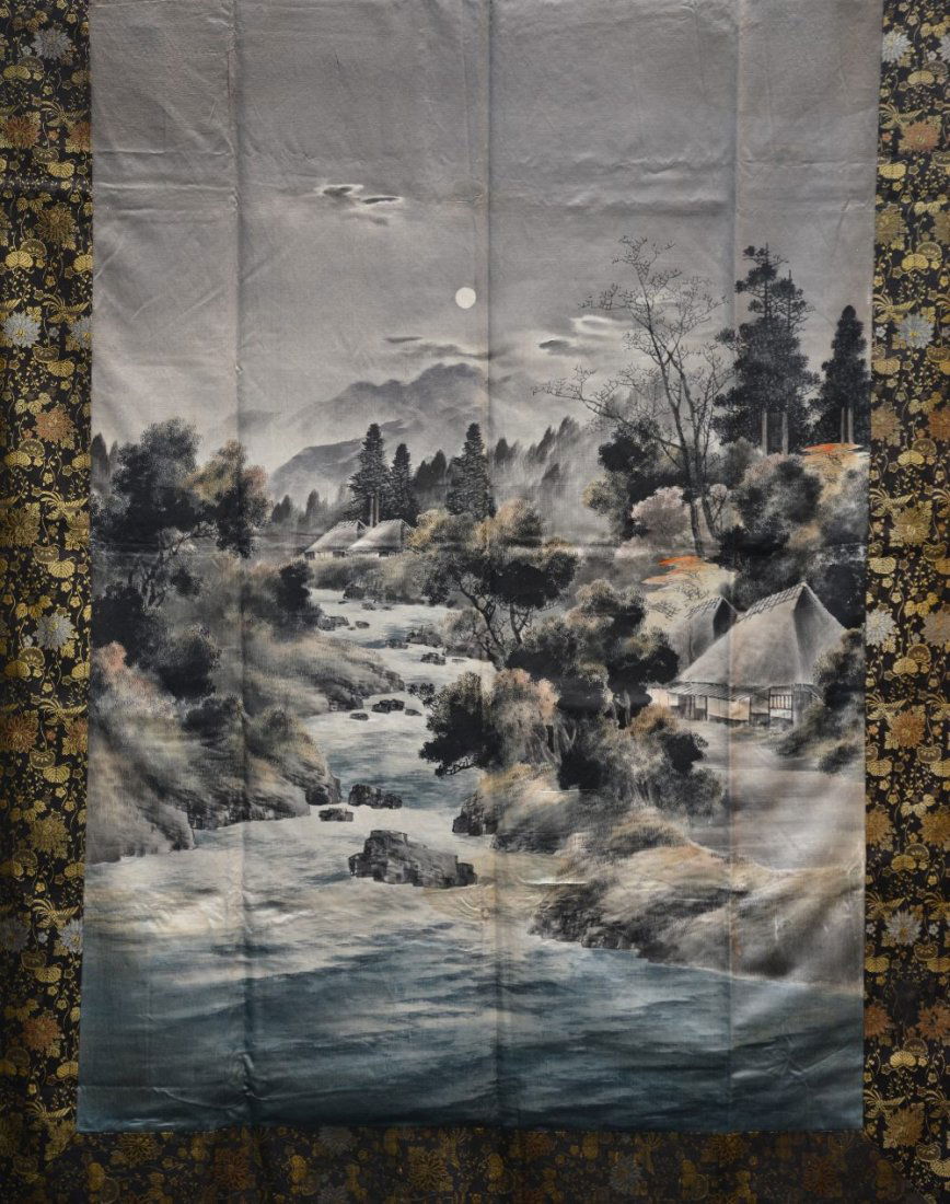 An Oriental watercolour on silk depicting a mountainous (1 of 2)