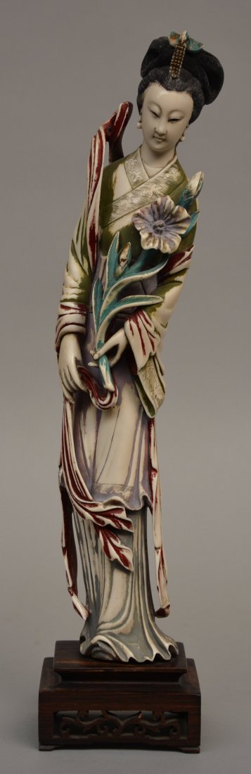 A Chinese ivory beauty on a fixed wooden base, (1 of 6)