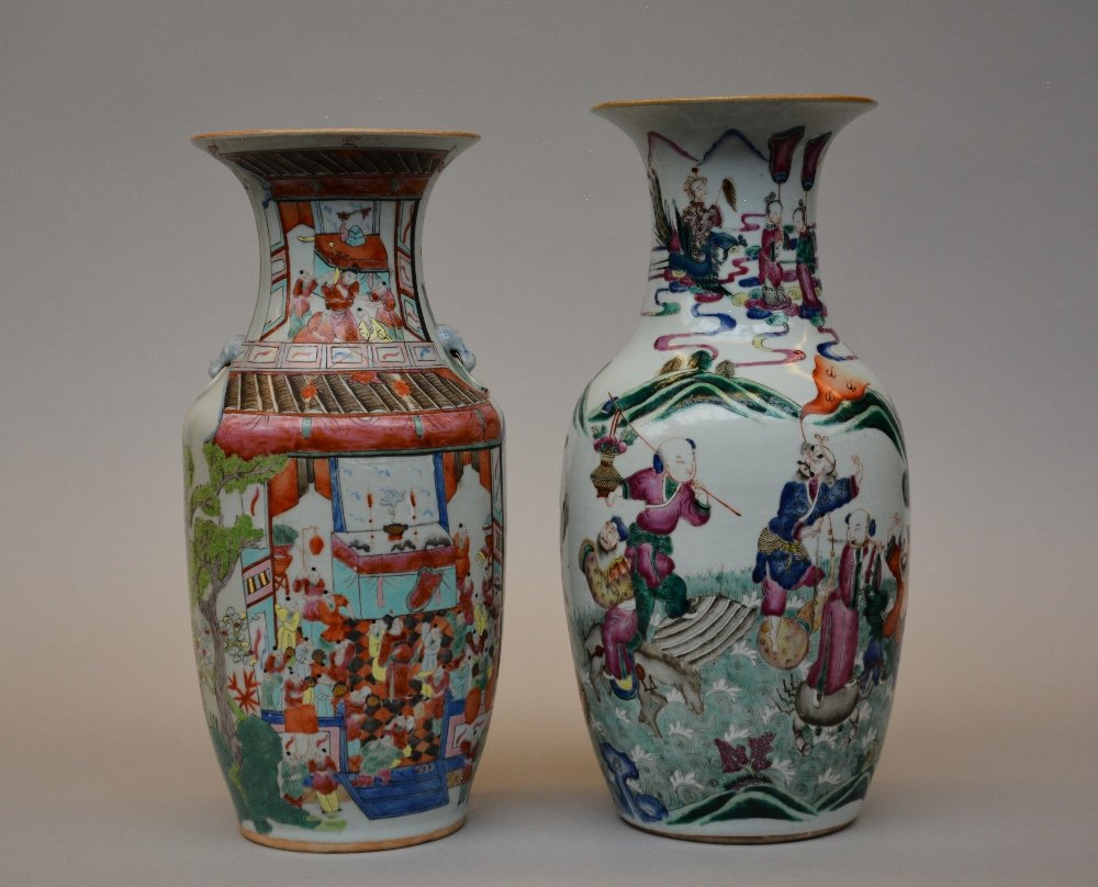 Two Chinese famille rose vases, painted with animated (1 of 6)