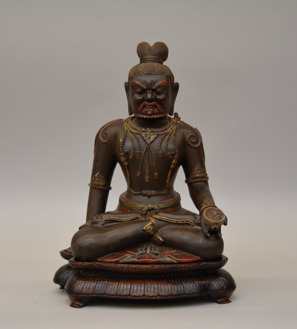 A late 19thC Oriental brown and red lacquer figure of a (1 of 6)