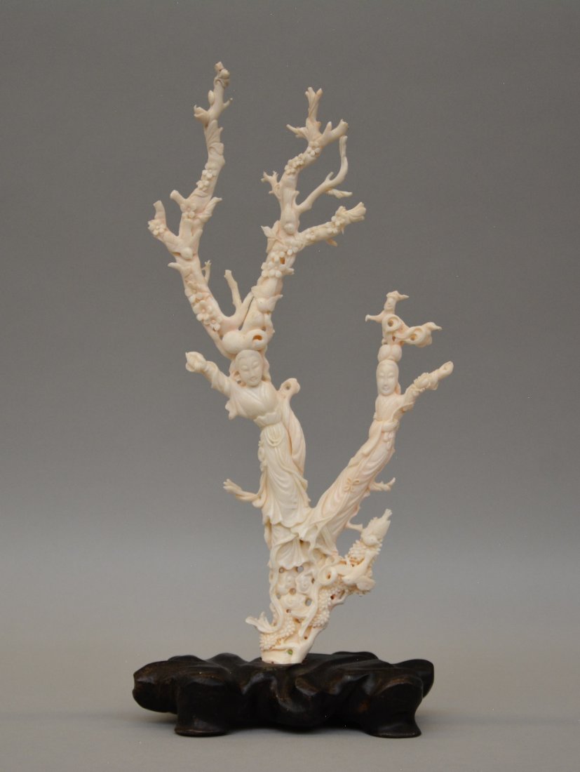 A Chinese white coral sculpture carved with figures, (1 of 9)