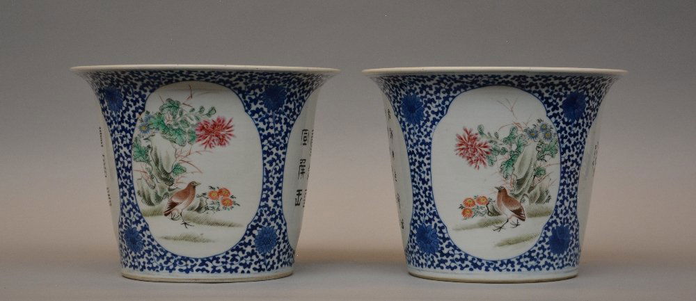 A pair of Chinese blue and white decorated cachepots, (1 of 8)
