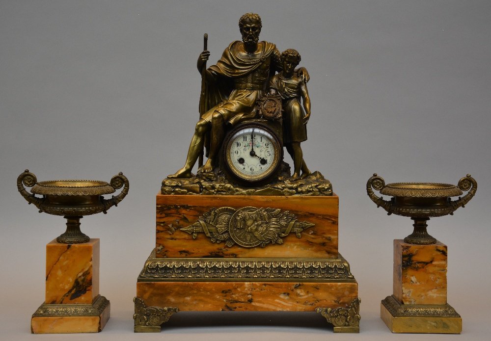 A 19thC Neo-classical gilt and marble garniture, (1 of 10)