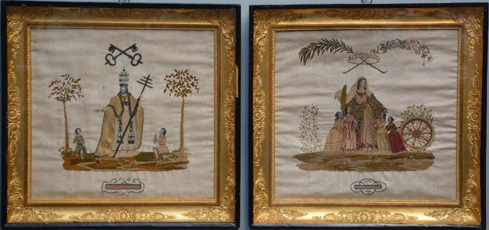 Two devote embroideries on moiré silk depicting St. (1 of 5)