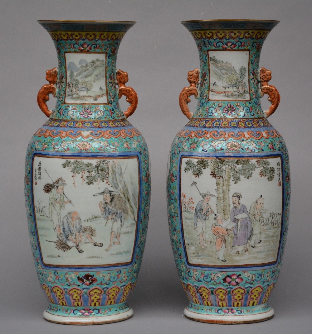 A fine pair of Chinese turqoise ground and polychrome (1 of 10)