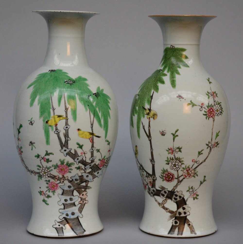 Two Chinese polychrome vases, decorated with birds on a (1 of 10)