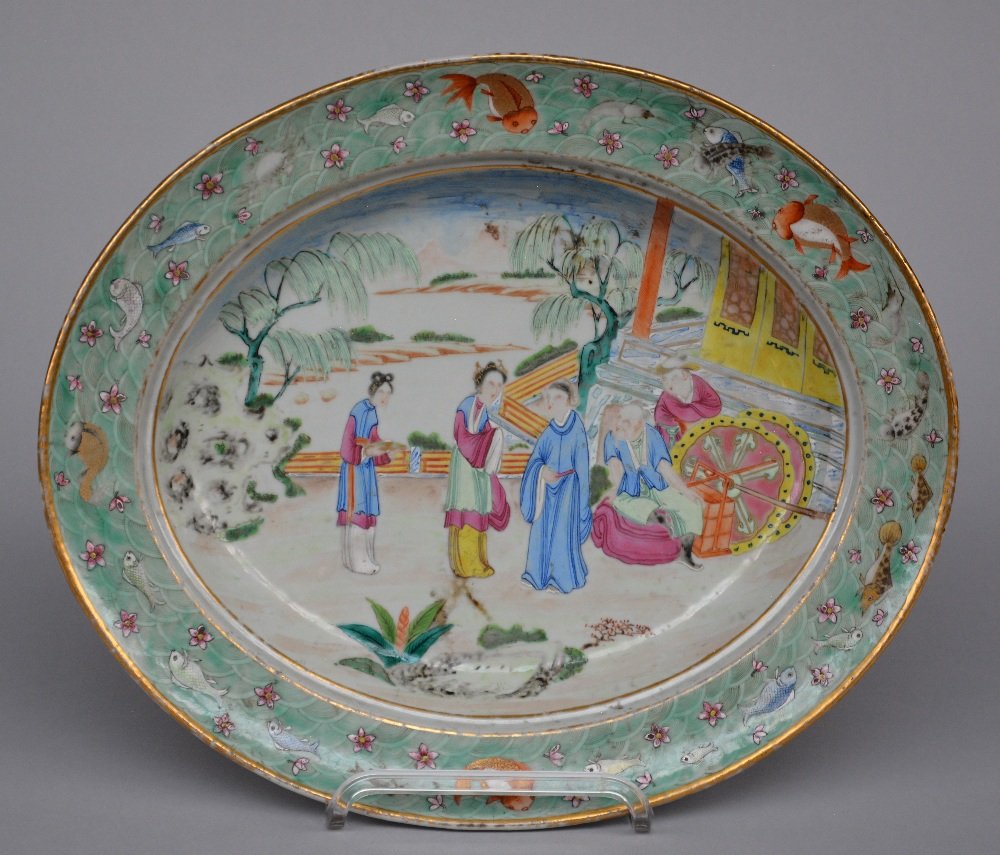An exceptional Chinese oval dish, famille rose, (1 of 5)